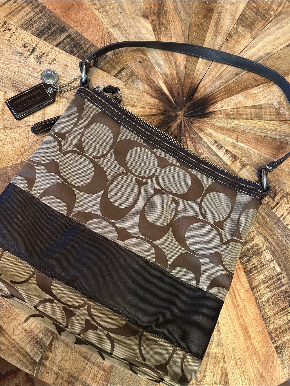 Coach Brown/Tan Signature Canvas Shoulder Bag